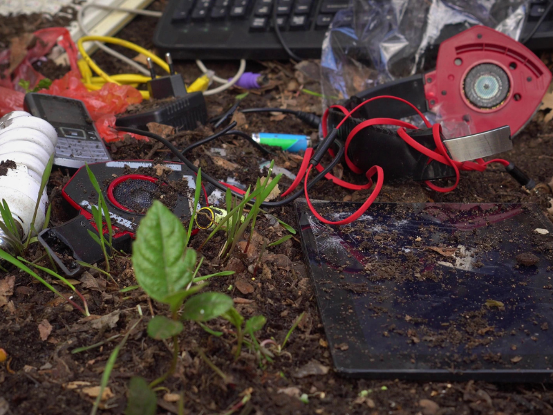 Old electronic waste left outside to pollute the environment