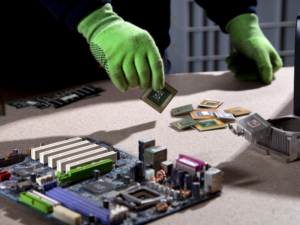 breaking down electronic device components for recycling 