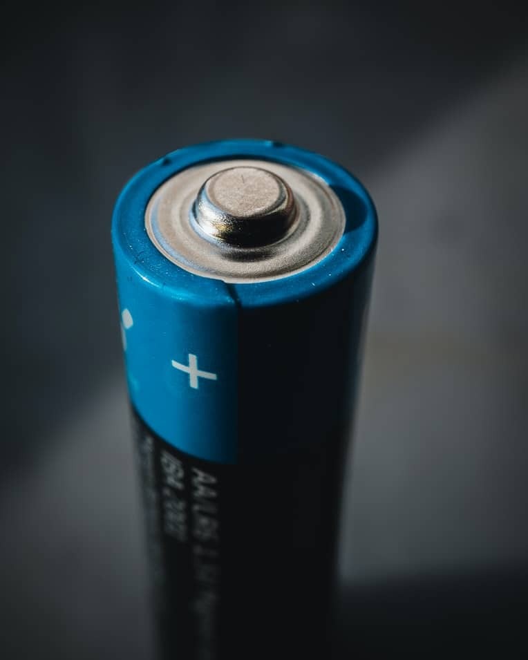 Close-up of a battery, a common device containing the element cadmium