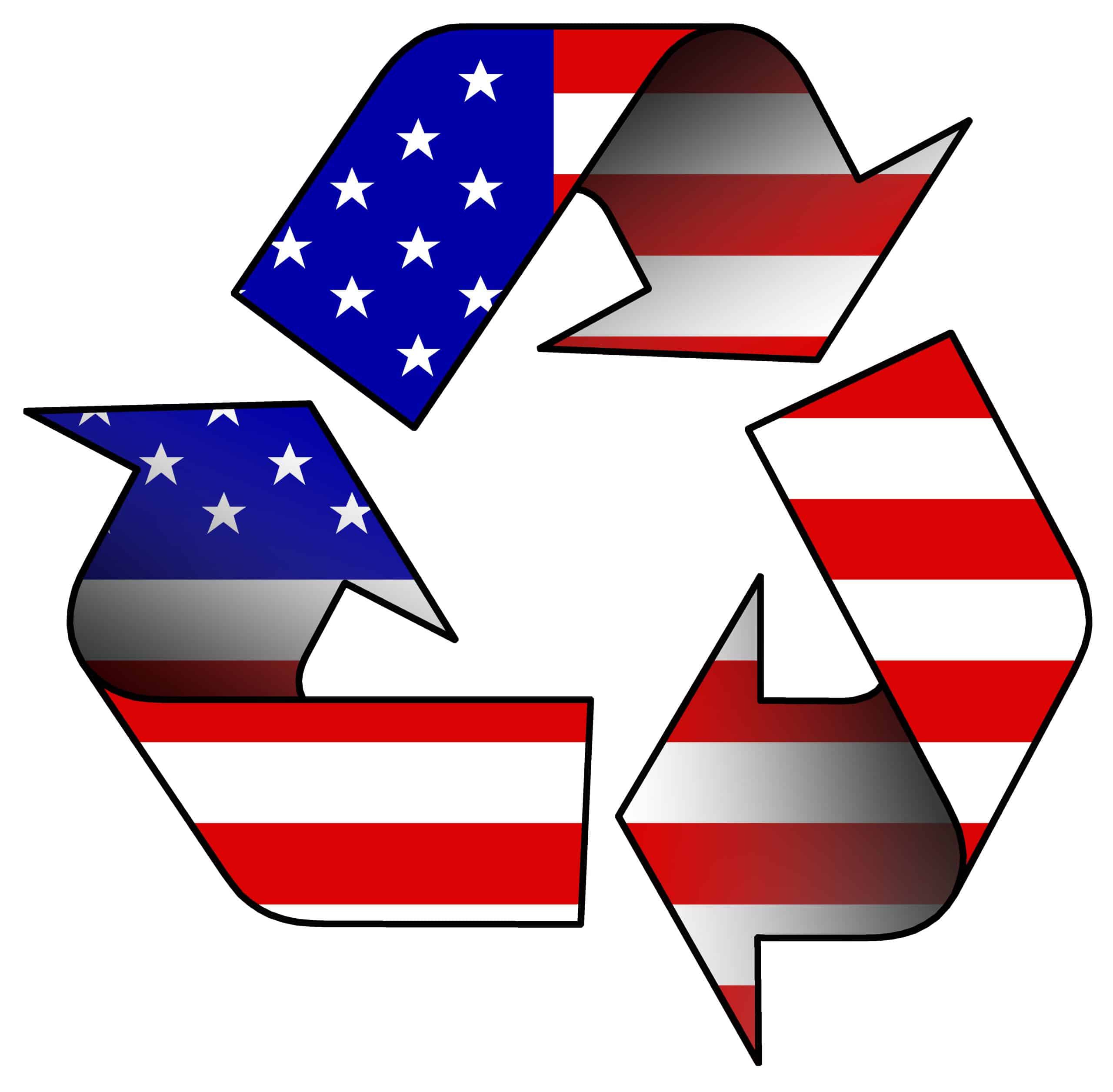 flag of United States in Recycling Symbol